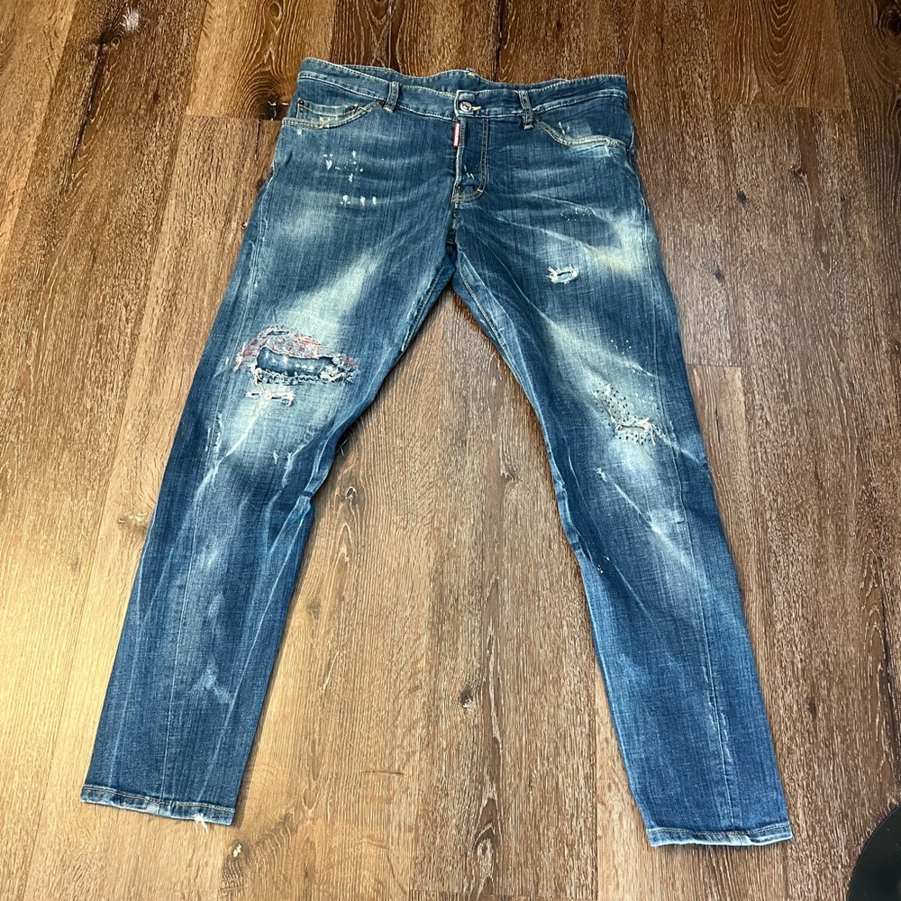 Authentic DSQUARED2 Men's Distressed Indigo Slim Jeans. Size IT 50/US 40